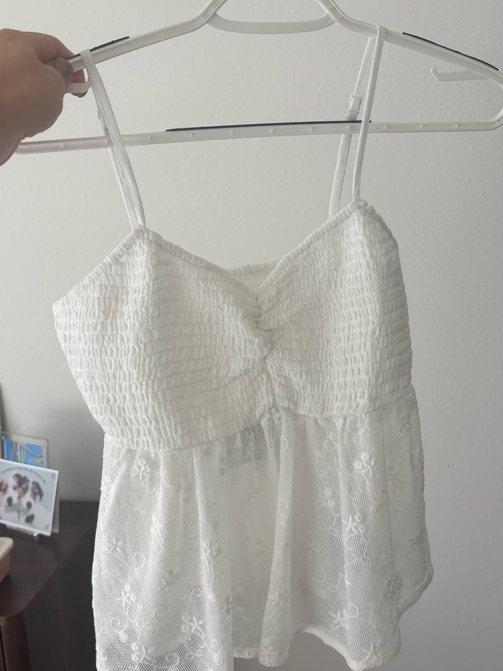 American Eagle Outfitters White Lace Smocked Tank Top